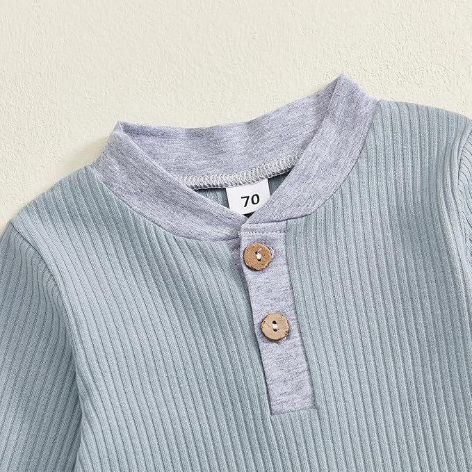 fhutpw Newborn Baby Boy Clothes Ribbed Knit Bodysuit 3 6 Months Infant Fall Long Sleeve Splicing Color Romper Jumpsuit & Hat