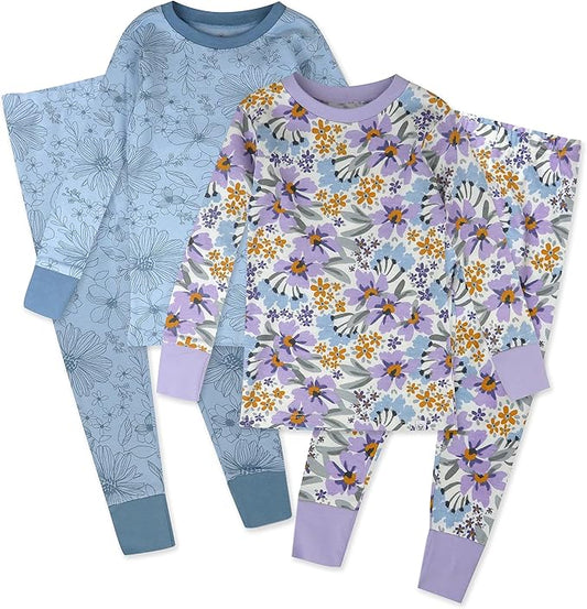 HonestBaby 4 Piece Pajamas Sleepwear Pjs 100% Organic Cotton for Infant Baby and Toddler Boys, Girls, Unisex