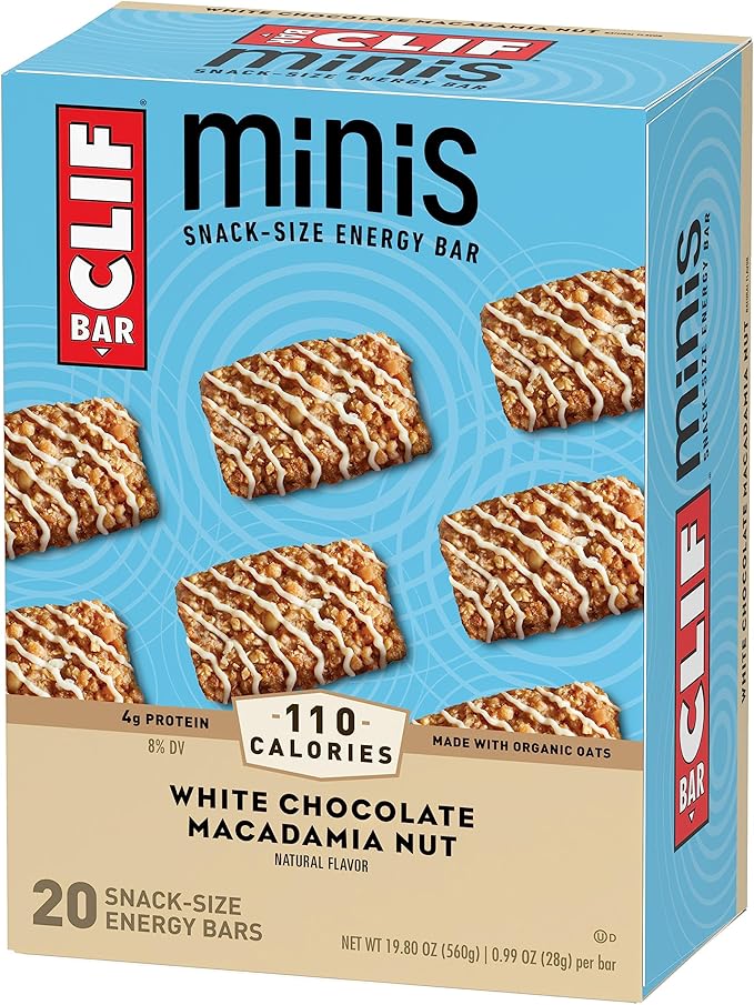 CLIF BAR Minis - White Chocolate Macadamia Nut Flavor - Made with Organic Oats - 4g Protein - Non-GMO - Plant Based - Snack-Size Energy Bars - 0.99 oz. (20 Pack)