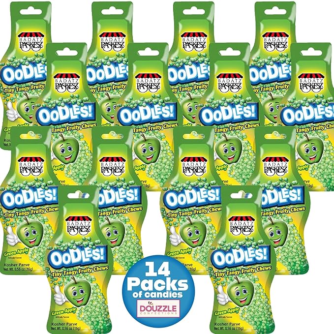 DOUzzle Back To School Oodles Apple Tiny Tangy Fruity Chews Mix (12 Count, 1 Pack) Individually Wrapped, Party Favor, Goodie Bag & Pinata Filler - Kosher Parve