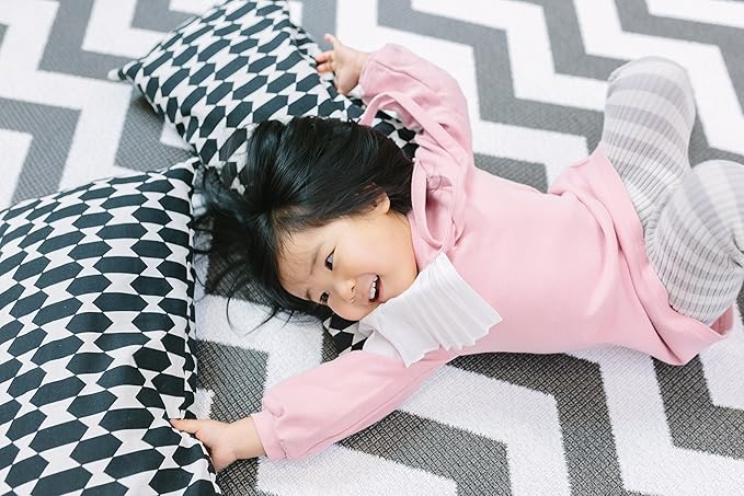 Baby Care Play Mat (Large, Zig Zag - Black) 82'' x 55'' Original One-Piece Reversible Rollable Waterproof Play Mat for Infants, Babies, Toddler, and Kids