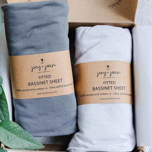 Bassinet Fitted Sheets 33x20 for Baby Beside Dreamer Bassinet & Bedside Sleeper – Snuggly Soft 100% Jersey Cotton – Light + Dark Grey – 2 Pack