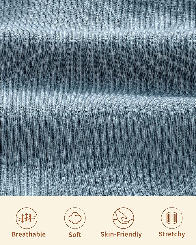 Newborn Baby Boy Girl Clothes Ribbed Knit Cotton Long Sleeve Romper Long Pant Preemie Solid Color Unisex Outfits