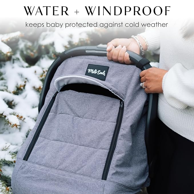 Milk Snob Winter Baby Car Seat Cover - Carseat Canopy & Stroller Cover for Babies - Waterproof, Windproof, Cozy Inner Fleece Lining - Keep Your Baby Warm, Dry & Cozy This Winter (Stormy)