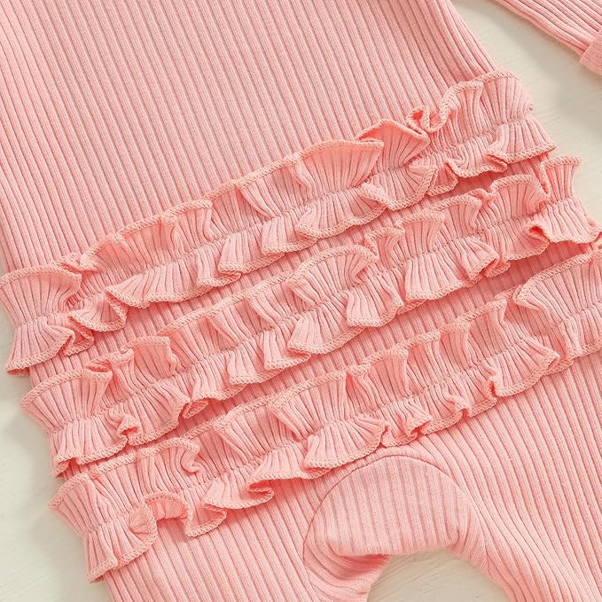 Newborn Baby Girls Rompers Knit Round Neck Long Sleeve Infant Fall Jumpsuits with Headband Coming Home Outfit