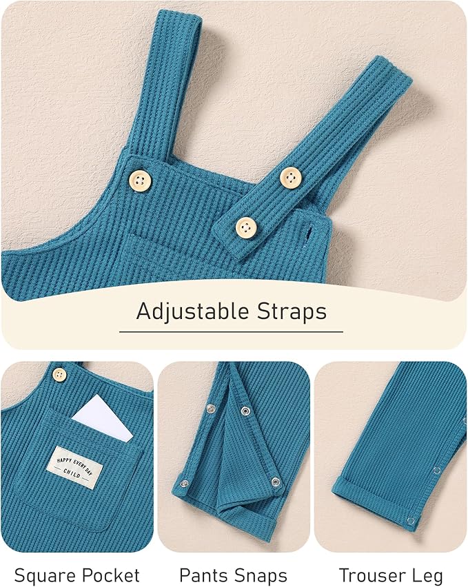 ZOEREA Toddler Baby Boys Clothes Outfit Long Sleeve T-Shirt and Romper Set Cute Jumpsuit Overalls Solid Color 6M-4T