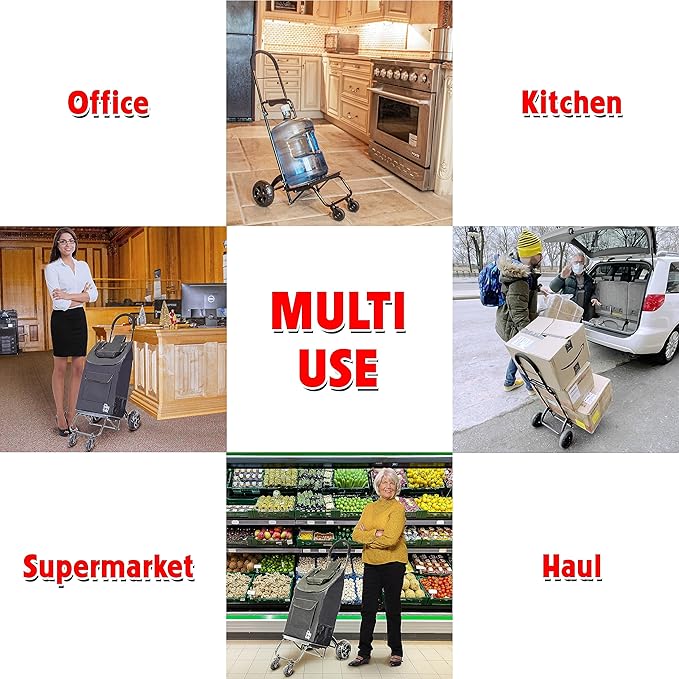 dbest products Trolley Dolly Rover with Bag, 4 Wheeled Grocery Shopping Cart Push Folding Utility Hand Truck Swivel Wheels Garden Lightweight Luggage Carrito de Compras Plegable