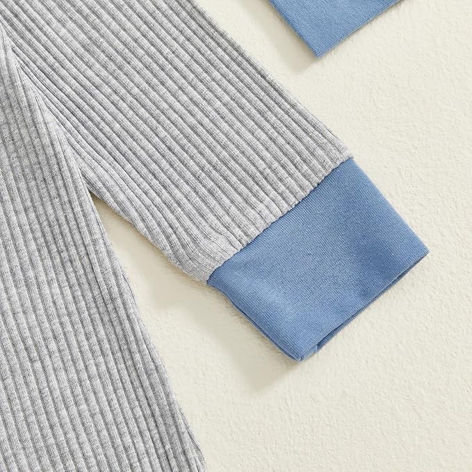 fhutpw Newborn Baby Boy Clothes Ribbed Knit Bodysuit 3 6 Months Infant Fall Long Sleeve Splicing Color Romper Jumpsuit & Hat