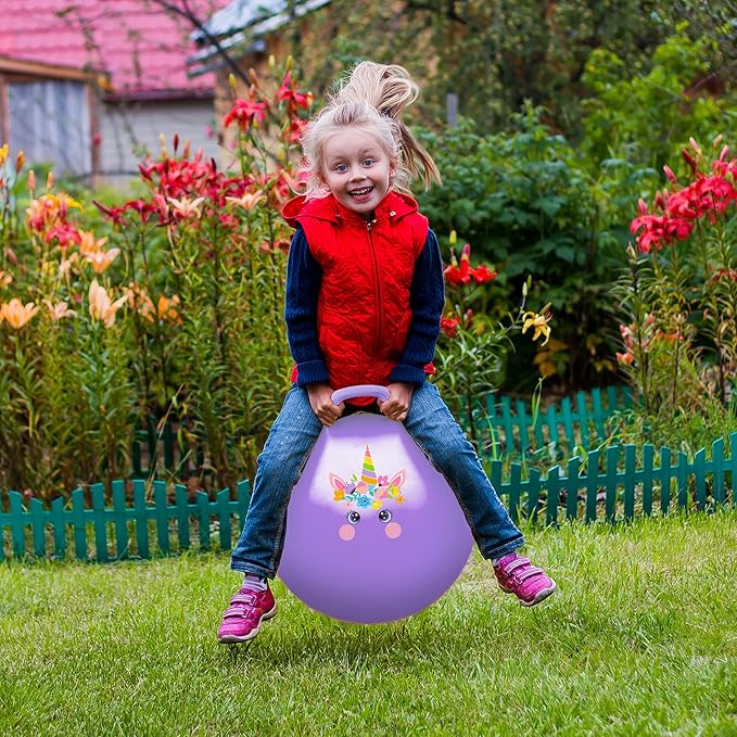 EVERICH TOY Hopper Ball, Unicorn Hopping Toys for Kids, 20 Inch Bouncy Ball with Handle, Purple Inflatable Bouncing Hoppity Hop Toys for Boys and Girls Gifts
