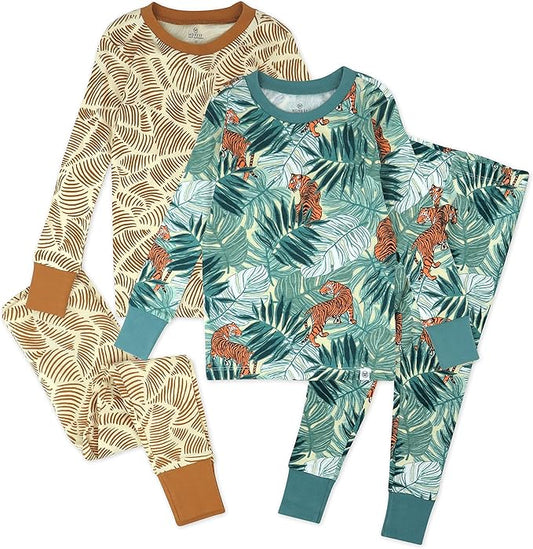 HonestBaby 4 Piece Pajamas Sleepwear Pjs 100% Organic Cotton for Infant Baby and Toddler Boys, Girls, Unisex