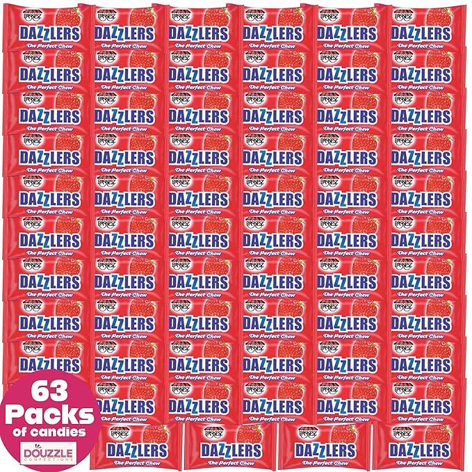 DOUzzle Back To School Dazzlers Strawberry Chews, The Perfect Chew Candy (63 Count, 1 Pack) Individually Wrapped, Party Favor, Goodie Bag & Pinata Filler - Kosher Parve