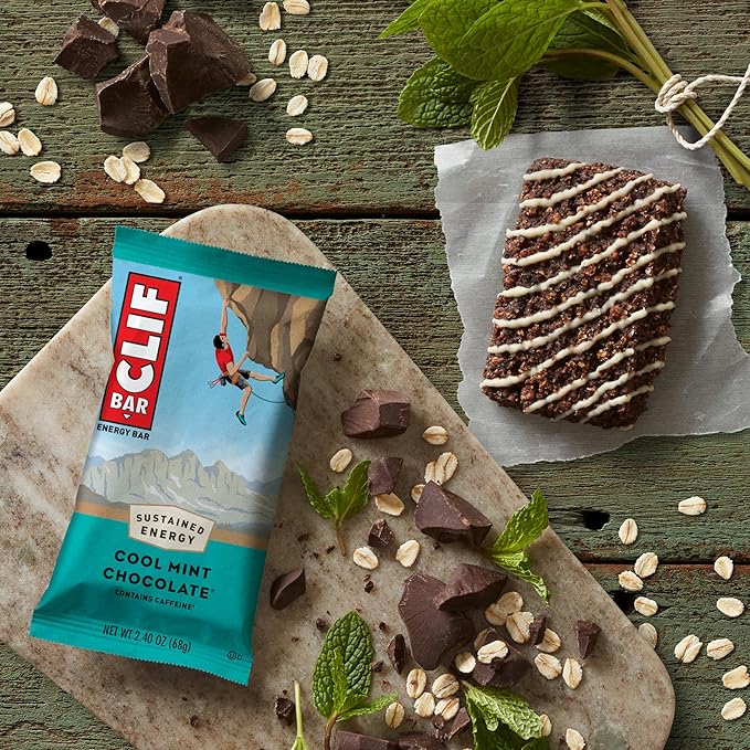 CLIF BAR - Cool Mint Chocolate with Caffeine - Made with Organic Oats - Energy Bars - Non-GMO - Plant Based Protein Bars (10 Pack)