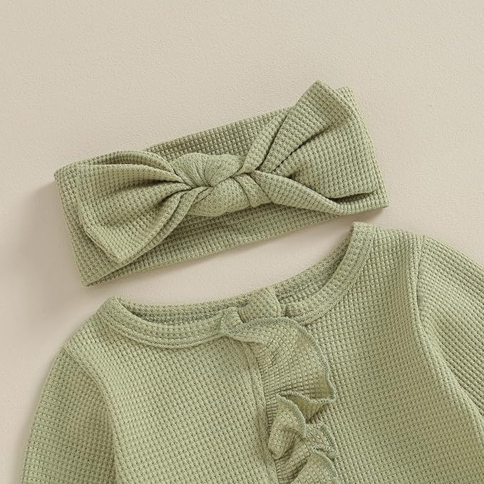 Newborn Girl Clothes Baby Girl Coming Home Outfit Zipper One-piece Outfits Ruffle Footie Bodysuit Jumpsuit Headband