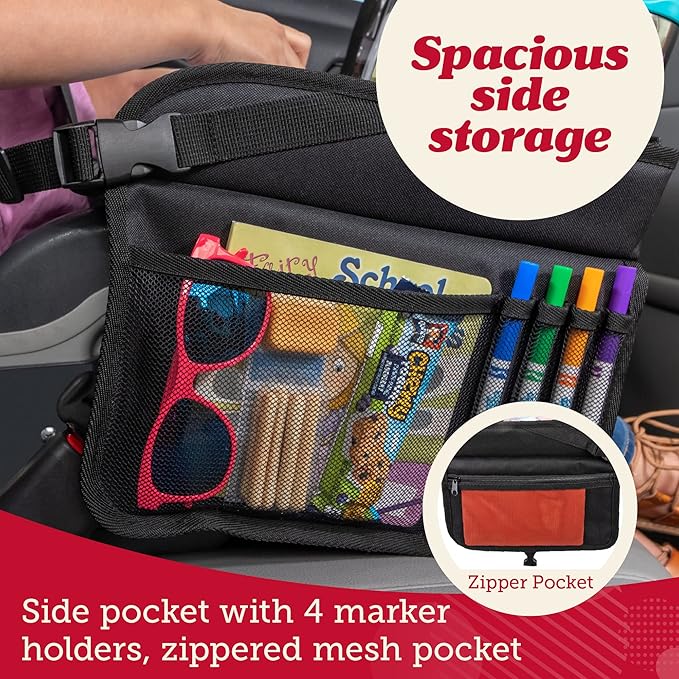 Lusso Gear Car Seat Activity Tray - 600D Oxford Cloth, Planets - Toddler Lap Tray for Kids with Tablet Holder, Dry Erase Top, Mesh Pockets & Cup Holder - Travel Accessories & Airplane Seat Organizer