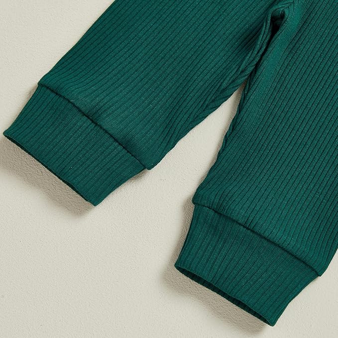 Newborn Baby Boy Clothes Long Sleeve Ribbed Bodysuit Pants Hat 3-Piece Outfit Set