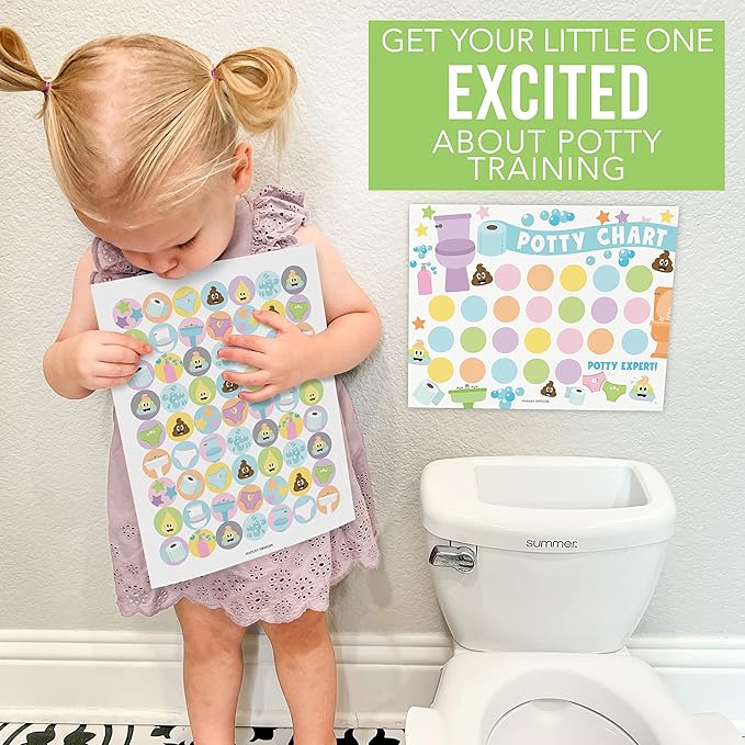 Hadley Designs Potty Training Chart for Girls with Fun Reward Stickers – 10 Potty Chart for Toddlers Girls, 8.5x11" Potty Training Sticker Chart for Toilet Success, Pastel Reward Chart for Kids