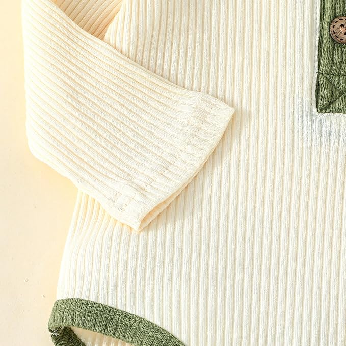 Newborn Baby Boy Girl Clothes Ribbed Knit Cotton Long Sleeve Romper Long Pant Preemie Solid Color Unisex Outfits