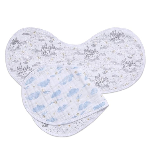 aden + anais 100% Cotton Muslin Burpy Bib – Multi-Use, Absorbent 4-Layer Burp Cloth and Full-Coverage Snap-Closure Baby Bib in One, Lap-Shoulder Drool Cloth, 22.5” X 11”, 2-Pack, Harry Potter