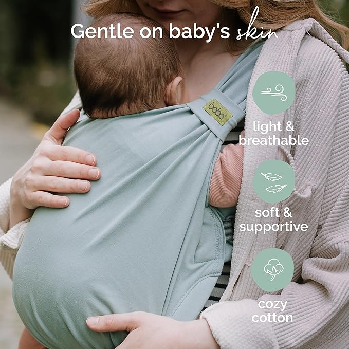 Boba Bliss Pre-Wrapped Baby Carrier with Buckle - Newborn to 7-35 lbs Light, Breathable & Easy to Adjust Hybrid Infant Sling & Toddler Carrier - Certified Hip-Healthy for 0-18 Months - Sea Mist
