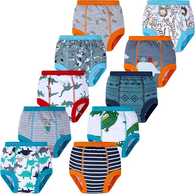 BIG ELEPHANT 10-Pack Baby Potty Training Underwear, Soft 100% Cotton Absorbent Training Pants for Boys & Girls, Ages 12M-10Y