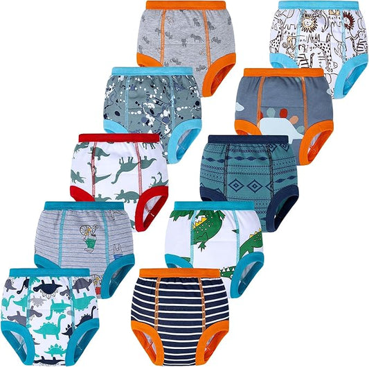 BIG ELEPHANT 10-Pack Baby Potty Training Underwear, Soft 100% Cotton Absorbent Training Pants for Boys & Girls, Ages 12M-10Y