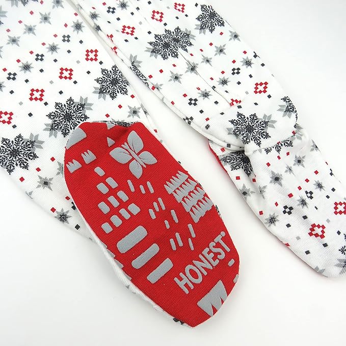 HonestBaby Non-Slip Footed Holiday Pajamas One-Piece Sleeper Zip-Front PJs Organic Cotton for Baby Boys, Girls, Unisex