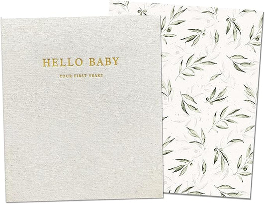 Peachly Unisex Baby Memory Book | Minimalist Baby First Year Keepsake for Milestones | Baby Books First Year Memory Book | Simple Baby Scrapbook for Boy Girl Milestones | Natural Linen - Olive