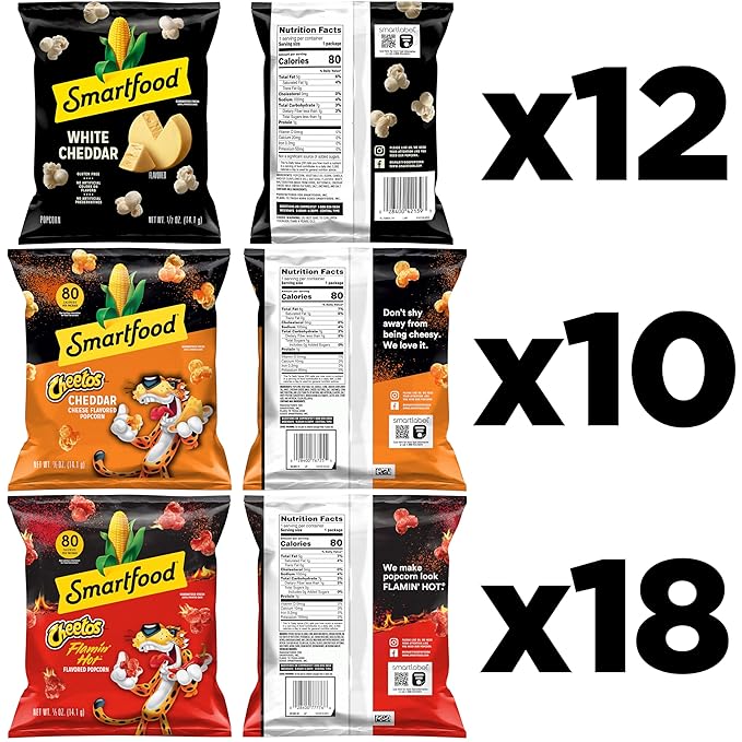 Smartfood Popcorn, White Cheddar and Flamin' Hot White Cheddar Variety Pack, 0.5 Ounce (Pack of 40)