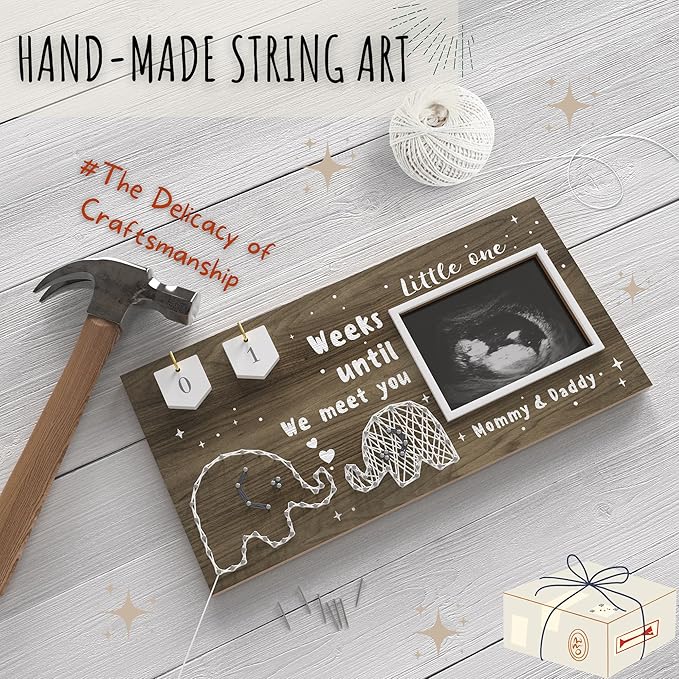 Baby Sonogram Picture Frame Countdown Weeks - Standard 4"x3" Ultrasound Photo - Pregnancy Announcements Ideas - Gender Reveal Baby-Shower Gift - New Mom Expecting Parents to Be Keepsake Gifts