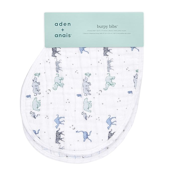 aden + anais 100% Cotton Muslin Burpy Bib – Multi-Use, Absorbent 4-Layer Burp Cloth and Full-Coverage Snap-Closure Baby Bib in One, Lap-Shoulder Drool Cloth, 22.5” X 11”, 2-Pack, Rising Star