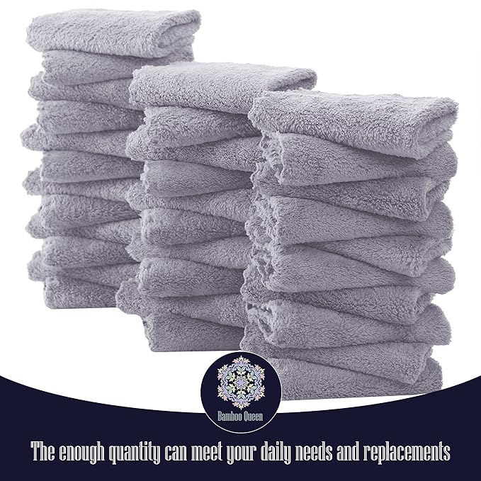 32 Pack Baby Washcloths - 10x10 Inch, Coral Fleece - Extra Absorbent and Soft Wash Clothes for Newborns, Infants and Toddlers - Suitable for Sensitive Skin and New Born - Baby Shower - Light Grey