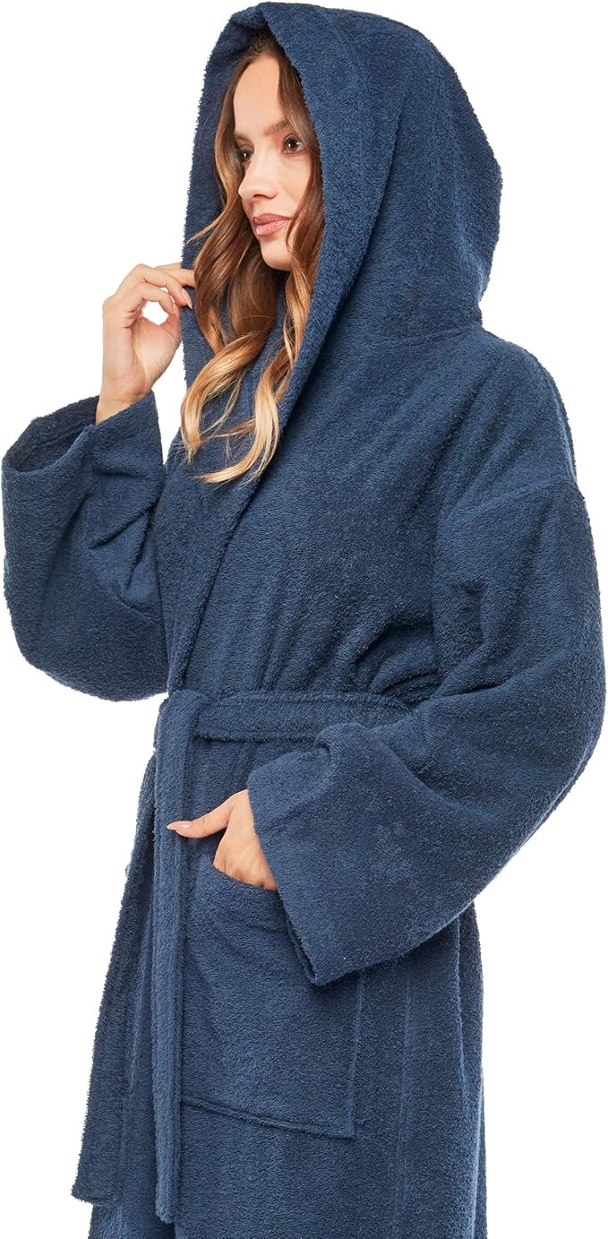 Arus Women's Hooded Classic Bathrobe Turkish Cotton Robe with Full Length Options