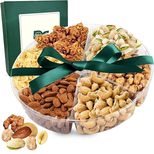 Nuts gift Basket Platter With a Variety of Freshly Roasted Nuts - Beautifully Packaged Gift for Birthday, Sympathy Easter. (6 Sectional Ultimate)