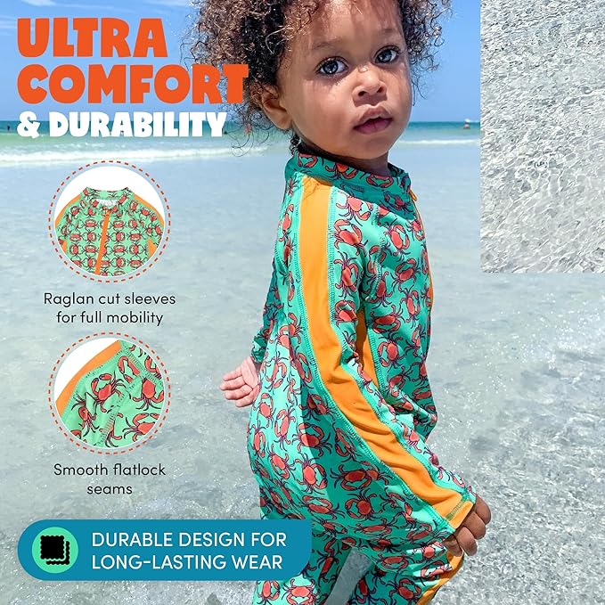 SwimZip Boys' Long-Sleeve UPF 50+ Swimsuit for Baby, Toddler, & Little Boys