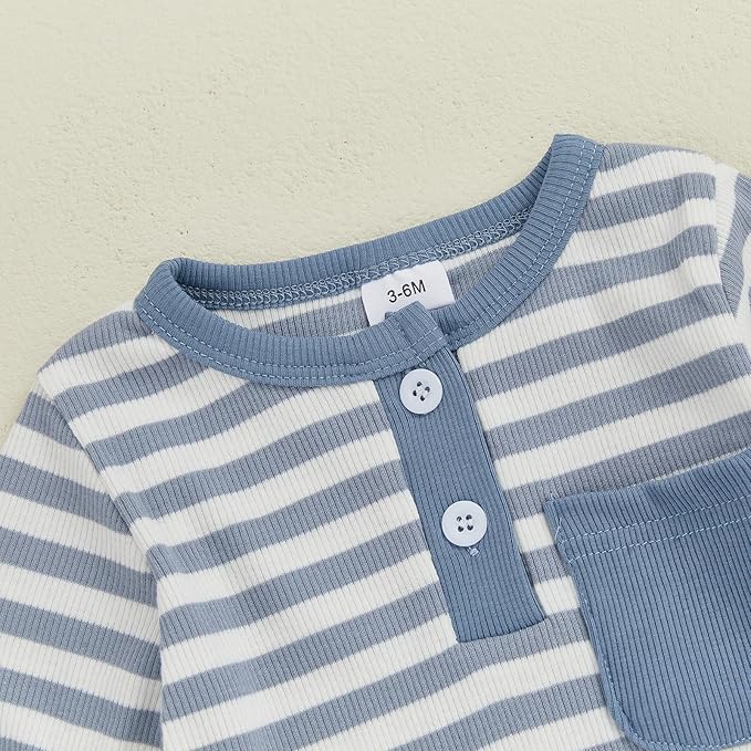 fhutpw Baby Boy Clothes 3 6 12 18 Months Ribbed Knitted Long Sleeve Romper and Pants Sets Newborn Fall Splicing Color Outfits