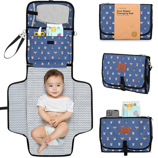 KeaBabies Portable Diaper Changing Pad - Large Waterproof Baby Changing Mat, Compact Travel Diaper Clutch, Functional Pockets Fit Newborn Essentials, Wipeable & Padded Baby Changer (Pets & Paws)