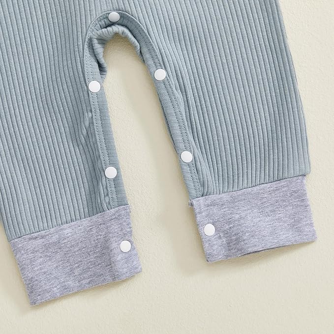 fhutpw Newborn Baby Boy Clothes Ribbed Knit Bodysuit 3 6 Months Infant Fall Long Sleeve Splicing Color Romper Jumpsuit & Hat