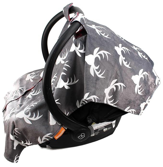 Dear Baby Gear - 40x30 Car Seat Canopy, Infant Carrier Cover for Boys & Girls, Cozy Fall, Nursing & Stroller Use, Newborn Travel Sunshade, White Antlers, Plaid Red & Black Buffalo