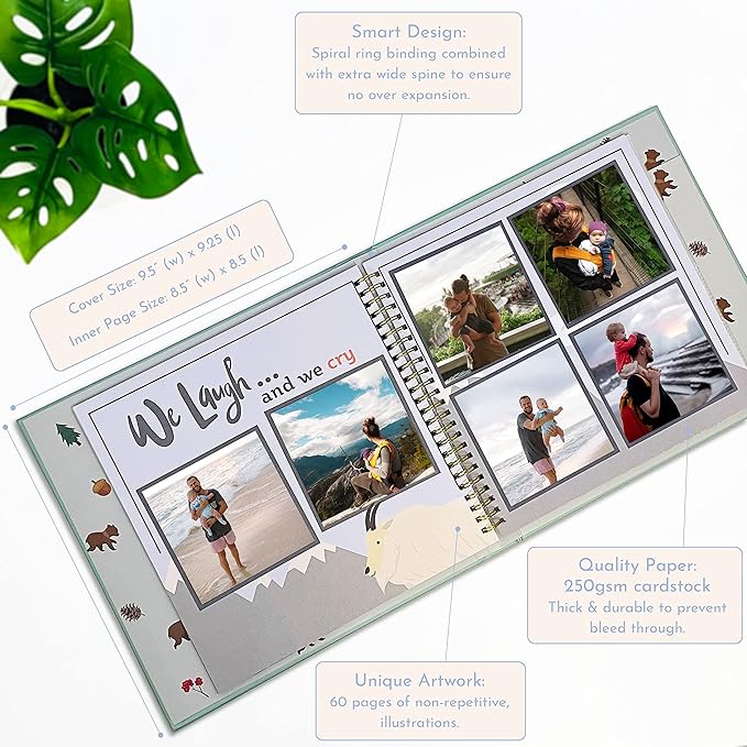 RubyRoo Baby Memory Book - Milestone Keepsake Baby Photo Album - First 5 Years Scrapbook Journal for Baby Boy or Girl - Pregnancy Gift for Baby Shower, Newborn Gender Neutral Record Book - Woodland