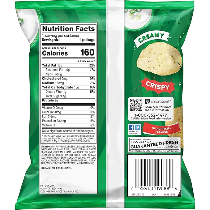 Lay's Potato Chips, Sour Cream & Onion, 1 Ounce (Pack of 104)