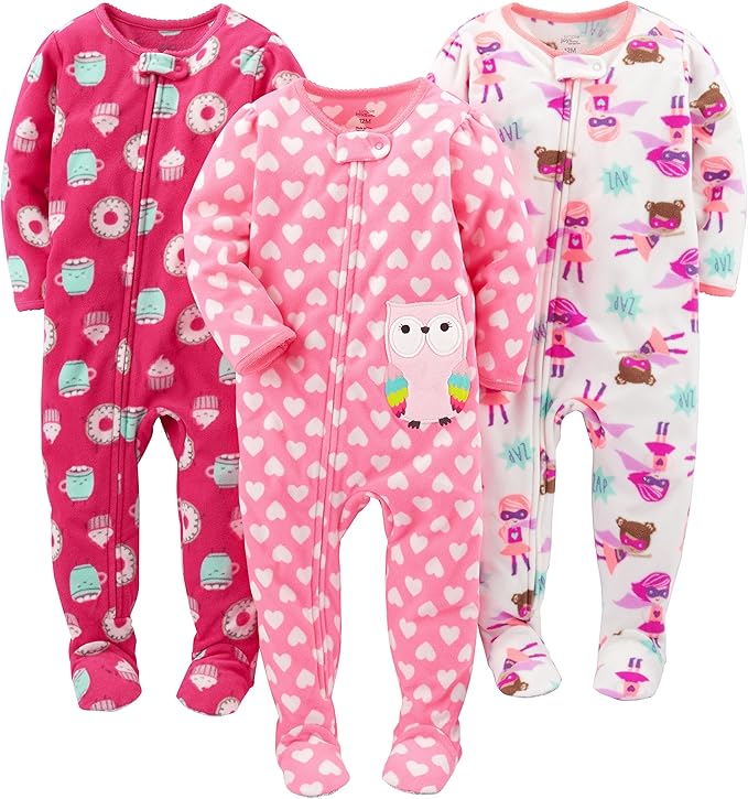 Simple Joys by Carter's girls Loose-Fit Flame Resistant Fleece Footed Pajamas