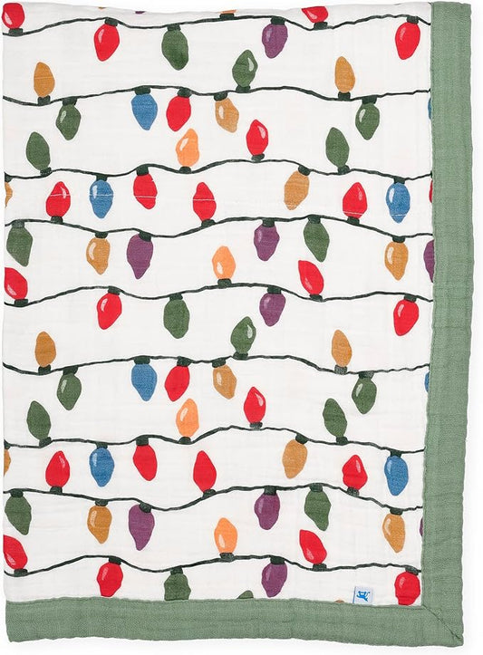 Little Unicorn Christmas Bulbs Cotton Muslin Quilt Receving Blanket | 100% Cotton | Super Soft | Babies and Toddlers | 30" x 40" | Machine Washable