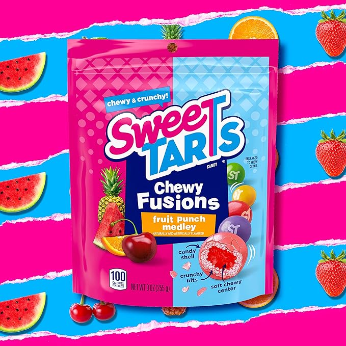SweeTARTS Chewy Fusions Candy, Fruit Punch Medley, 9 Ounce (Pack of 2)