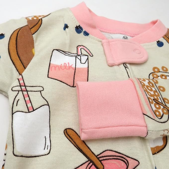 HonestBaby Non-Slip Footed Pajamas One-Piece Sleeper Zip-Front Pjs 100% Organic Cotton for Baby Girls
