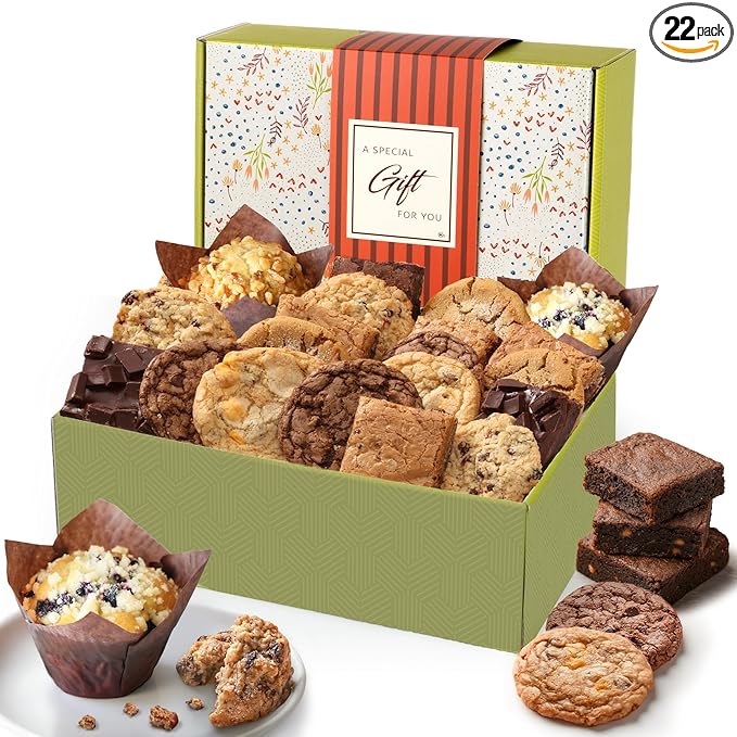 Broadway Basketeers Cookies Gift Baskets for Delivery Fresh Baked Gourmet Cookies and Brownies, Individually Wrapped Edible Care Package for Mom, Grandpa, Families, Holiday Gifts, Christmas, Coworkers