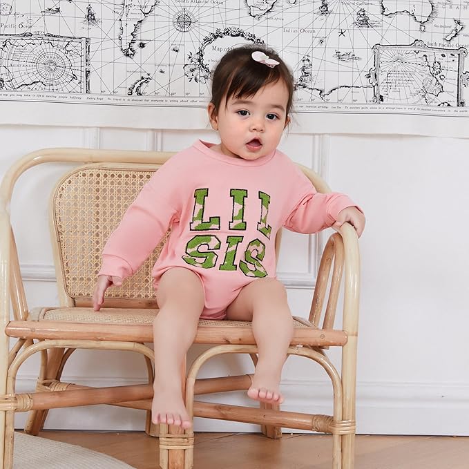 VISGOGO Infant Baby Boy Girls Big Lil Bro Big Lil Sis Matching Set Sweatshirt Romper Embroidery Sweater Toddler Clothes