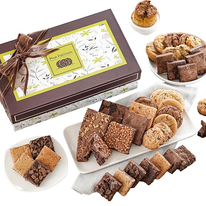 Broadway Basketeers Deluxe Bakery and Cookies Gift Baskets for Delivery Gourmet Cookies and Brownies, Individually Wrapped Edible Care Package for Sympathy, Get Well, Thinking of You, Thank You Gift