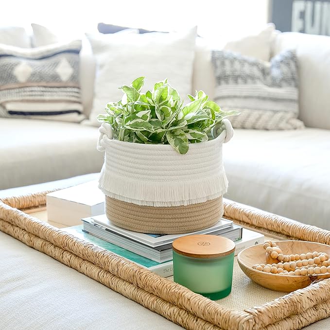 NaturalCozy 3-Piece Decorative Storage Basket Set – Cotton Rope Woven Baskets for Organizing! Small Basket for Nursery Baby Stuff, Gift Basket, Montessori, Dog Toy Bin, Cat Basket, Bathroom Shelves