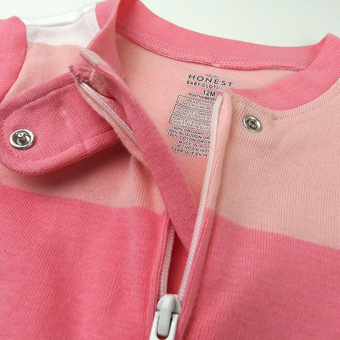 HonestBaby 2-Pack Non-Slip Footed Pajamas One-Piece Sleeper Jumpsuit Zip-Front Pjs 100% Organic Cotton for Baby Girls