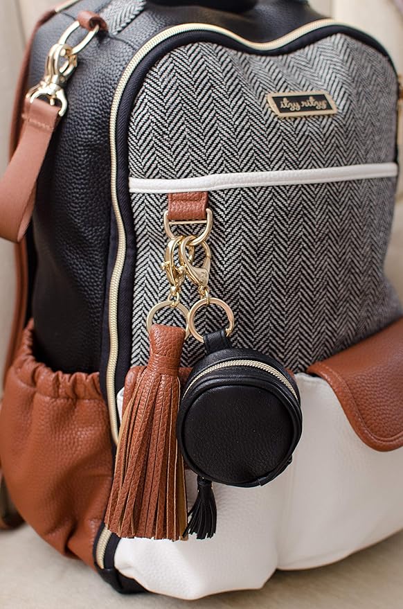 Itzy Ritzy Pacifier Holder Case with Clip - Pacifier Case Includes Clasp to Easily Attach to a Diaper Bag or Purse, Measures 2.5" in Diameter and Holds 2 Pacifiers (Black)